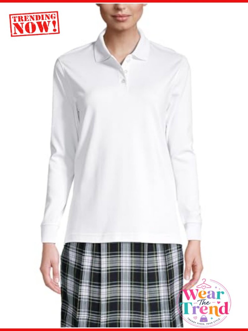 Lands' End Long Sleeve Interlock Polo Shirt School Uniform Classic Fit